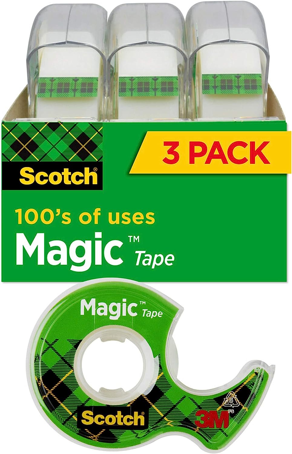 Scotch Magic Tape, 3 Rolls, Great for Gift Wrapping, Numerous Applications, Invisible, Engineered for Repairing, 3/4 x 300 Inches (3105) - Image 1